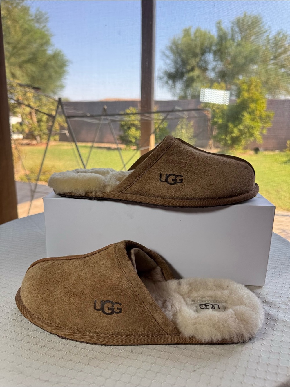 UGG Women's Chestnut Brown Suede Shearling Mules